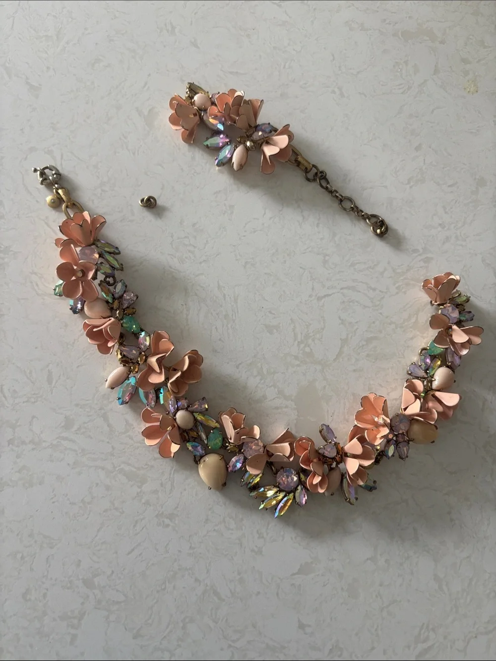 Jcrew Floral Peach Statement Necklace and Bracelet Set - broken, needs repair